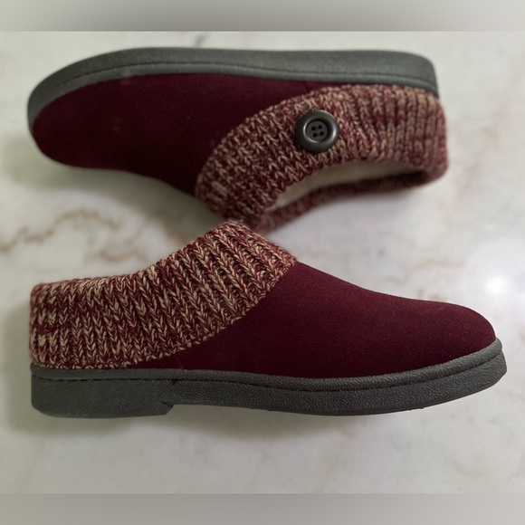 Clarks Womens Berry Premium Suede Leather Knitted Collar Clog Slippers Size 10 - Picture 2 of 6